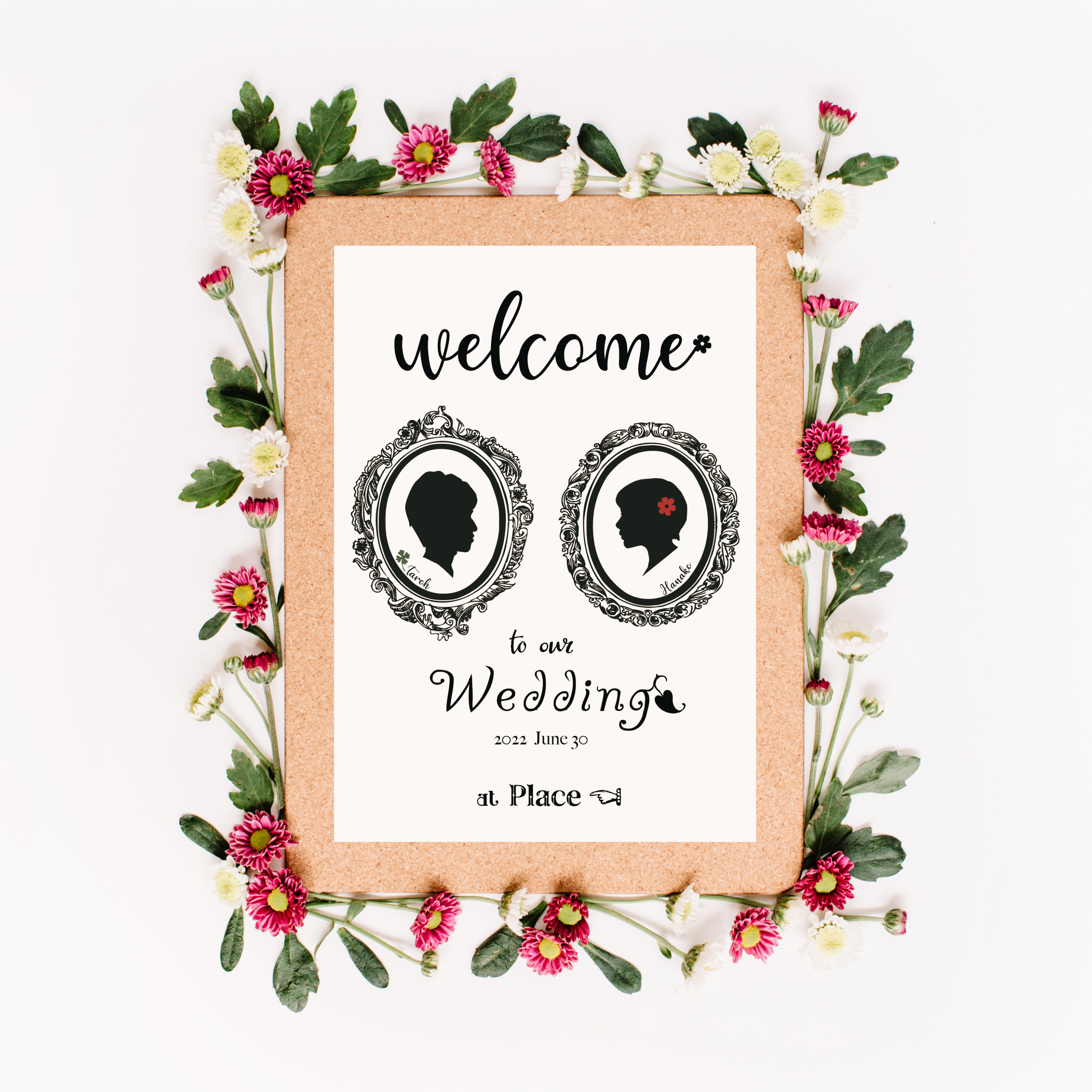 【ウェルカムボード】 #B　お二人の似顔絵シルエットを描きます