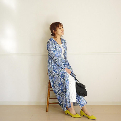 値下げ20％／リバティ前ボタンロングワンピース（ブルー）36, 38※38は  