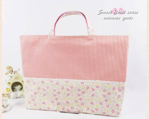 New▷ キルティング レッスンバッグ 大きめ 35×45 小花 ピンク