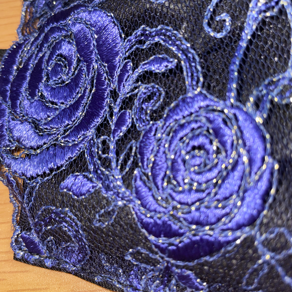 309 不織布マスクカバー　キラキラ刺繍チュールレース　肌面✨ブラックシルク 3枚目の画像