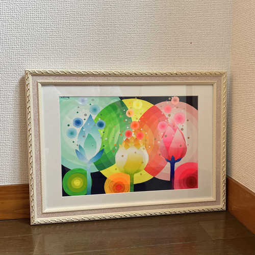 No.5 花燈』癒やしとグラデーションのアクリル画 アート akaneko