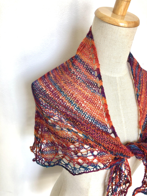 極細レース三角ショール ポッサム・メリノ・シルク マルチカラー