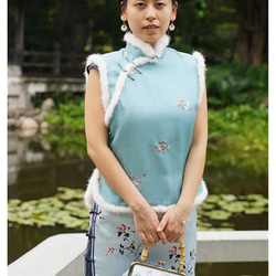 手作りチャイナドレス ブラウス 女性 ファッショナブルな刺繍 袖なし ピュアシルク製 オールハンドメイド一枚のみ#102 1枚目の画像