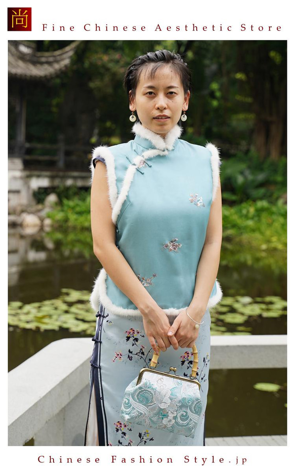 手作りチャイナドレス ブラウス 女性 ファッショナブルな刺繍 袖なし ピュアシルク製 オールハンドメイド一枚のみ#102 1枚目の画像