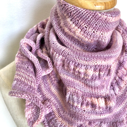 繊細レース半円フリルショール ピンクMIX メリノウール ストール