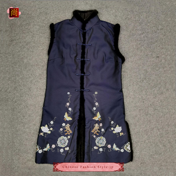 手作りチャイナドレス ブラウス 女性 ファッショナブルな刺繍 袖なし ピュアシルク製 オールハンドメイド一枚のみ#103 6枚目の画像