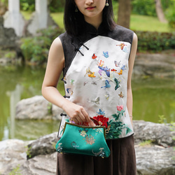 手作りチャイナドレス ブラウス 女性 ファッショナブルな刺繍 袖なし ピュアシルク製 オールハンドメイド一枚のみ#104 3枚目の画像