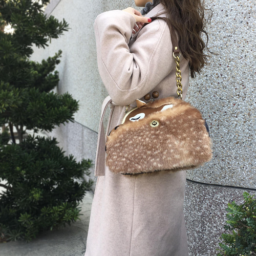 バンビ フェイクファー がまぐち トートバッグ シ ルビー赤 大容量