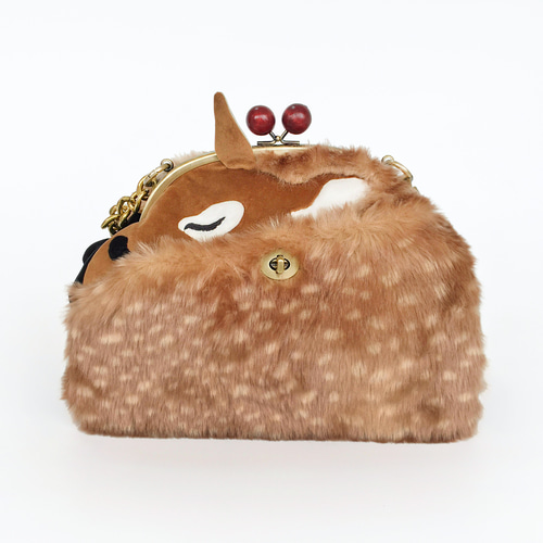 バンビ フェイクファー がまぐち トートバッグ シ ルビー赤 大容量