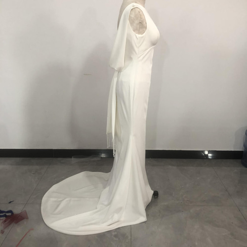 エレガント ホワイト オフショルダー 背中見せ ノースリーブ Aライン  