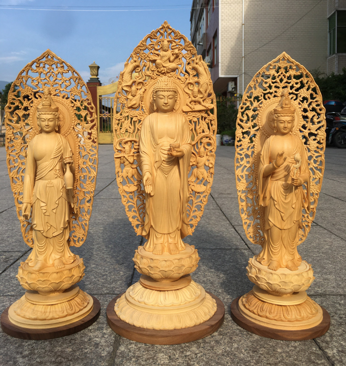 特大 西方三聖 観音菩薩 阿弥陀如来 勢至菩薩 木造 仏像 仏教