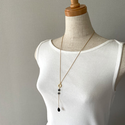 ゼブラジャスパー×モリオン(黒水晶)AAA＊Y字ロングネックレス＊選べる