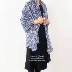 残少⭐️5点売れました⭐️大きめ イタリア製 リネン ペイズリー 青 x グレー 軽い 春 夏 秋 スカーフ ストール 3枚目の画像