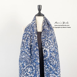 残少⭐️5点売れました⭐️大きめ イタリア製 リネン ペイズリー 青 x グレー 軽い 春 夏 秋 スカーフ ストール 7枚目の画像