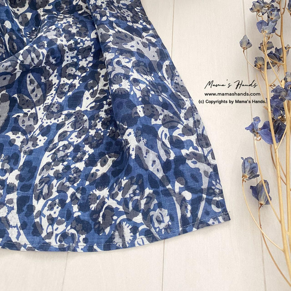 残少⭐️5点売れました⭐️大きめ イタリア製 リネン ペイズリー 青 x グレー 軽い 春 夏 秋 スカーフ ストール 5枚目の画像