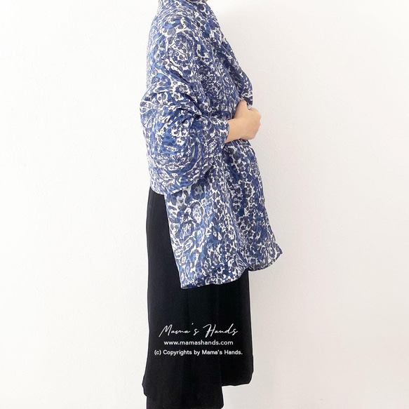 残少⭐️5点売れました⭐️大きめ イタリア製 リネン ペイズリー 青 x グレー 軽い 春 夏 秋 スカーフ ストール 4枚目の画像