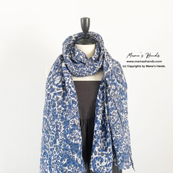 残少⭐️5点売れました⭐️大きめ イタリア製 リネン ペイズリー 青 x グレー 軽い 春 夏 秋 スカーフ ストール 8枚目の画像