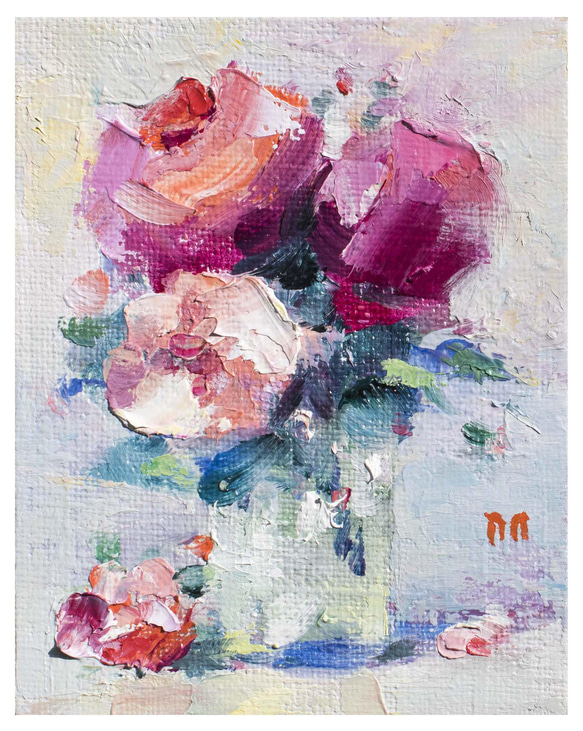 「時を楽しむ rose-c03」ミニ油絵原画　額付き・特典付き 2枚目の画像