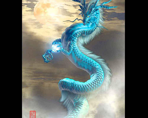 龍の絵「月雲・青龍・明るめ」自作A4 竜の絵 イラスト breeze 通販