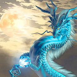 龍の絵「月雲・青龍・明るめ」自作A4　竜の絵 2枚目の画像