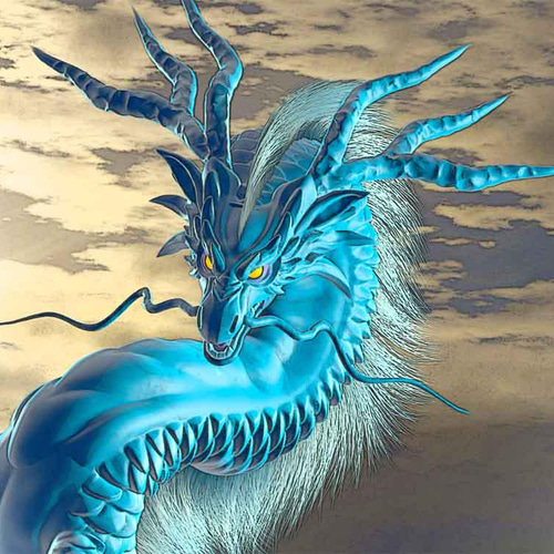 龍の絵「月雲・青龍・明るめ」自作A4 竜の絵 イラスト breeze