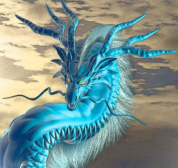 龍の絵「月雲・青龍・明るめ」自作A4　竜の絵 3枚目の画像