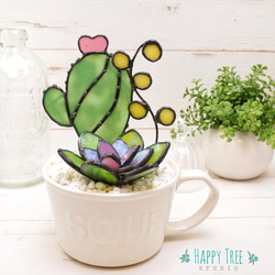 サボテン①    ステンドグラスの多肉ポット　お正月飾り サボテン① ステンドグラスの多肉ポット お正月飾り サボテン①