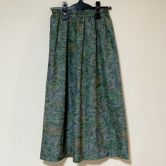 着物リメイク F2 大島 ギャザースカート シルク 着物スカート ロング