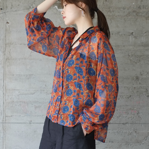 Naptime 2023ssCollection 花柄シャツオレンジ Sサイズ