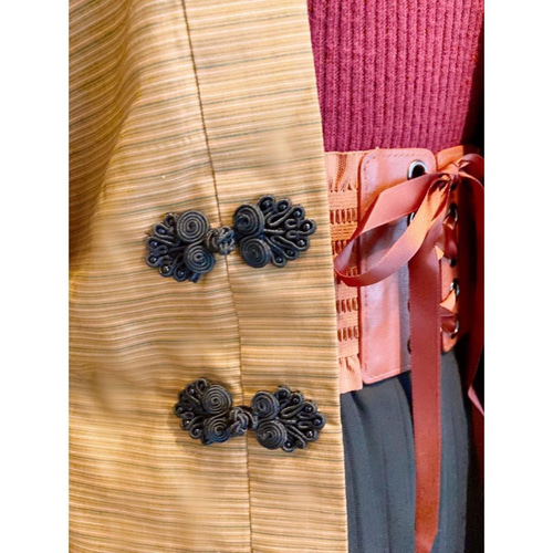 展示品◇着物リメイク◇ ドッキングワンピースベルト付き紺×山吹