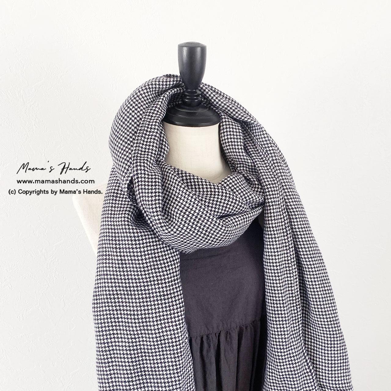残り１点⭐️4点売れました⭐️ 大きめ リネン 細 千鳥格子 モノトーン 春 夏 秋 ナチュラル スカーフ ストール