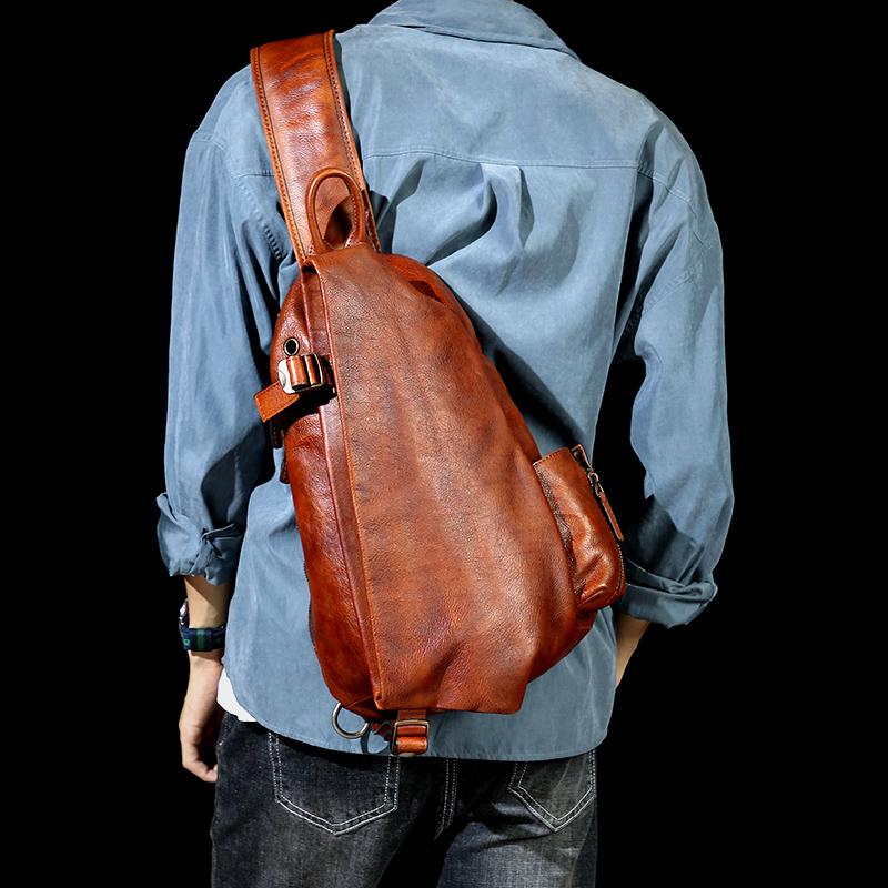本革大容量メンズウエストバッグ 牛革メンズショルダーバッグ 男性ボディバッグ メンズ胸バッグ