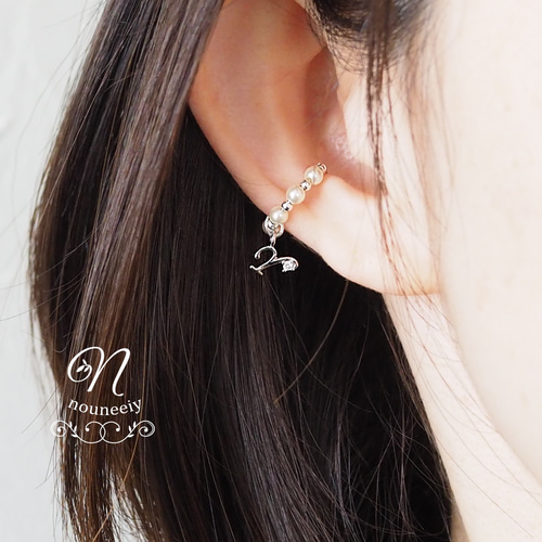 最高級鍍金 シルバー N,R,S,T,Yイニシャルとクリスタルパールの