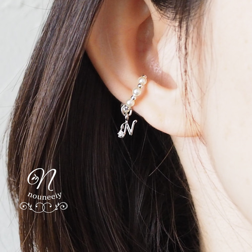 最高級鍍金 シルバー N,R,S,T,Yイニシャルとクリスタルパールの