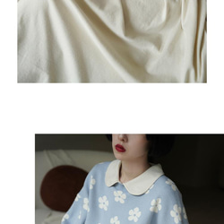 溫柔藍 風鈴藍花朵圓領毛衣 清新和風少女感寬鬆短款甜美針織衫 第10張的照片