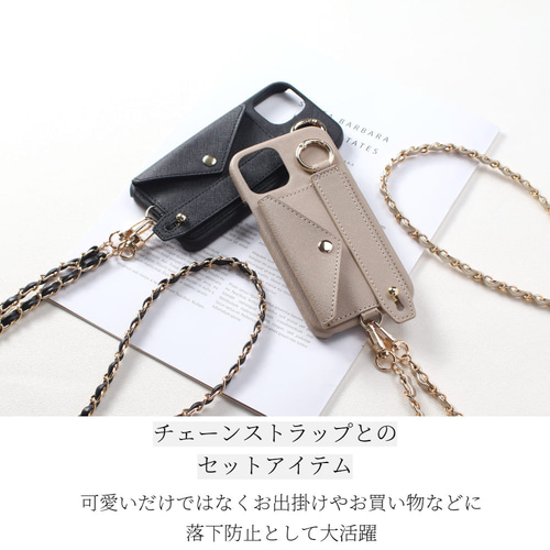 メゾンドフルール チェーンストラップ付きiphoneケース Lace Ladies チェーンストラップ ポケット付 シリコン