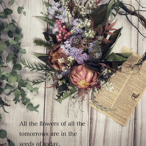 和にも合うエレガントリース:ドライフラワーリース リース 花うさぎと