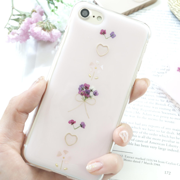 新色ベビーピンク♡  押し花スマホケース iPhoneケース Android Galaxy Xperia クリア 全機種 2枚目の画像