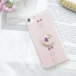 新色♡リング付きベビーピンクベース　押し花スマホケース iPhoneケース Android 全機種　クリア 1枚目の画像