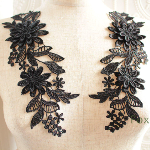 ケミカルレースモチーフ 1対 立体花 黒 (MTHB41BKHDJL) レース ケミカルレースモチーフ 1対 立体花 黒 (MTHB41BKHDJL) レース