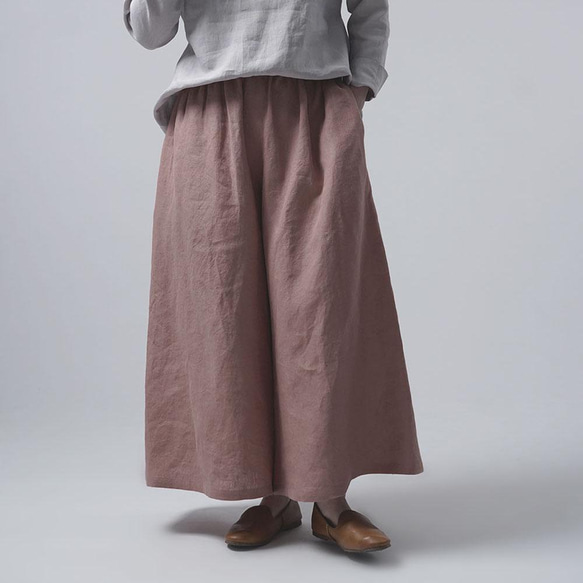 【wafu 入門編】数量限定！Linen Pants ワイドパンツ / 浅緋色(あさあけいろ) b002m-asa2 1枚目の画像