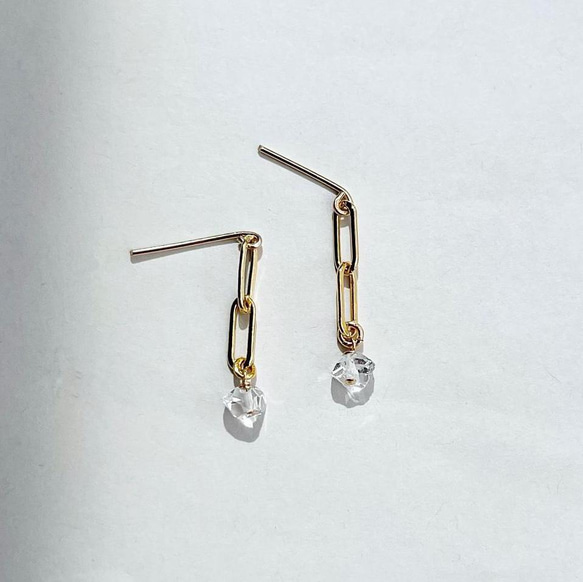 Chain pierce Herkimer diamond（14KGF）ピアス/イヤリング ハーキマーダイヤモンド 1枚目の画像