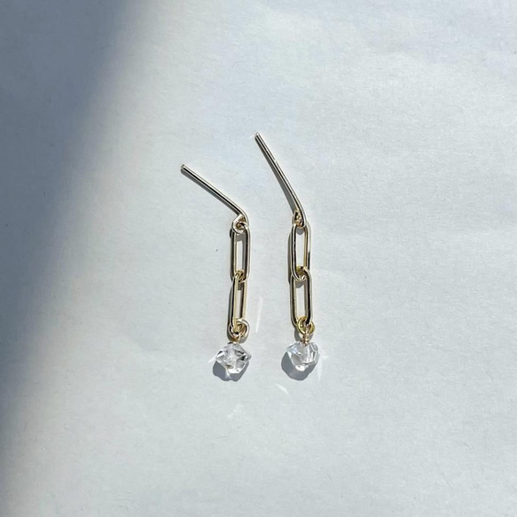 Chain pierce Herkimer diamond（14KGF）ピアス/イヤリング ハーキマーダイヤモンド 3枚目の画像