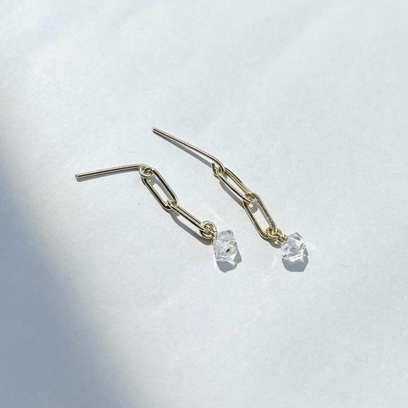 Chain pierce Herkimer diamond（14KGF）ピアス/イヤリング ハーキマーダイヤモンド 4枚目の画像