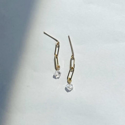 Chain pierce Herkimer diamond（14KGF）ピアス/イヤリング ハーキマーダイヤモンド 2枚目の画像