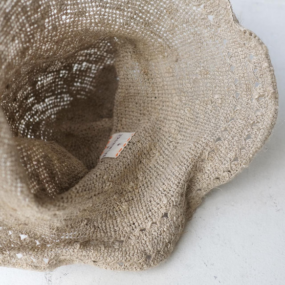 花かんむりの手編みリネンハット（22s-10）モーブピンク 9枚目の画像