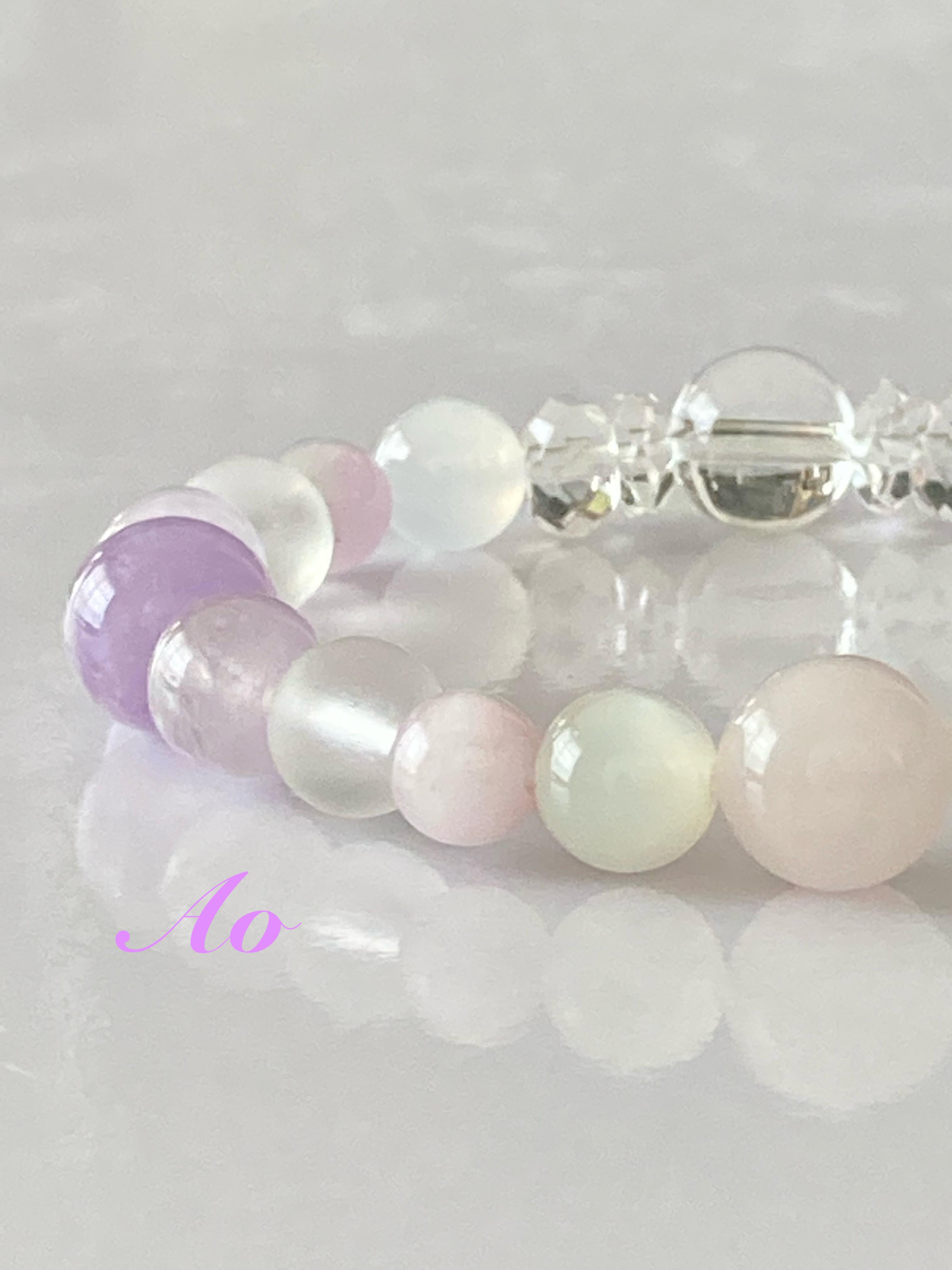 Lサイズ薄紫色 天然石 バングルクンツァイトラベンダー薄紫バングル