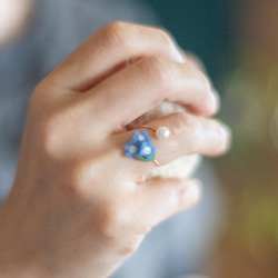 14KGF: Nemophila 和珍珠戒指/尺寸免費 第5張的照片