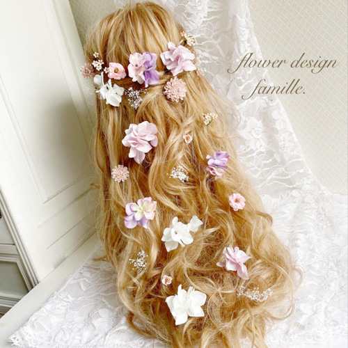 090.ピンクとパープルのふんわりヘッドドレス・紫陽花/マム 090.ピンクとパープルのふんわりヘッドドレス・紫陽花/マム