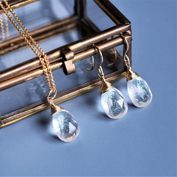 半額SALE【限定数のみ】シュワシュワ炭酸水　クリスタル　トリプレット　サージカルステンレスネックレス40cm 10枚目の画像